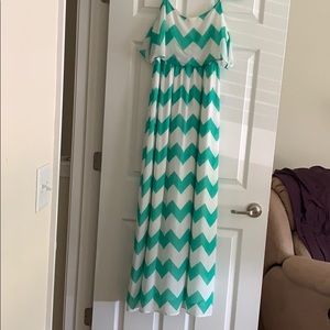 Teal and white chevron maxi dress